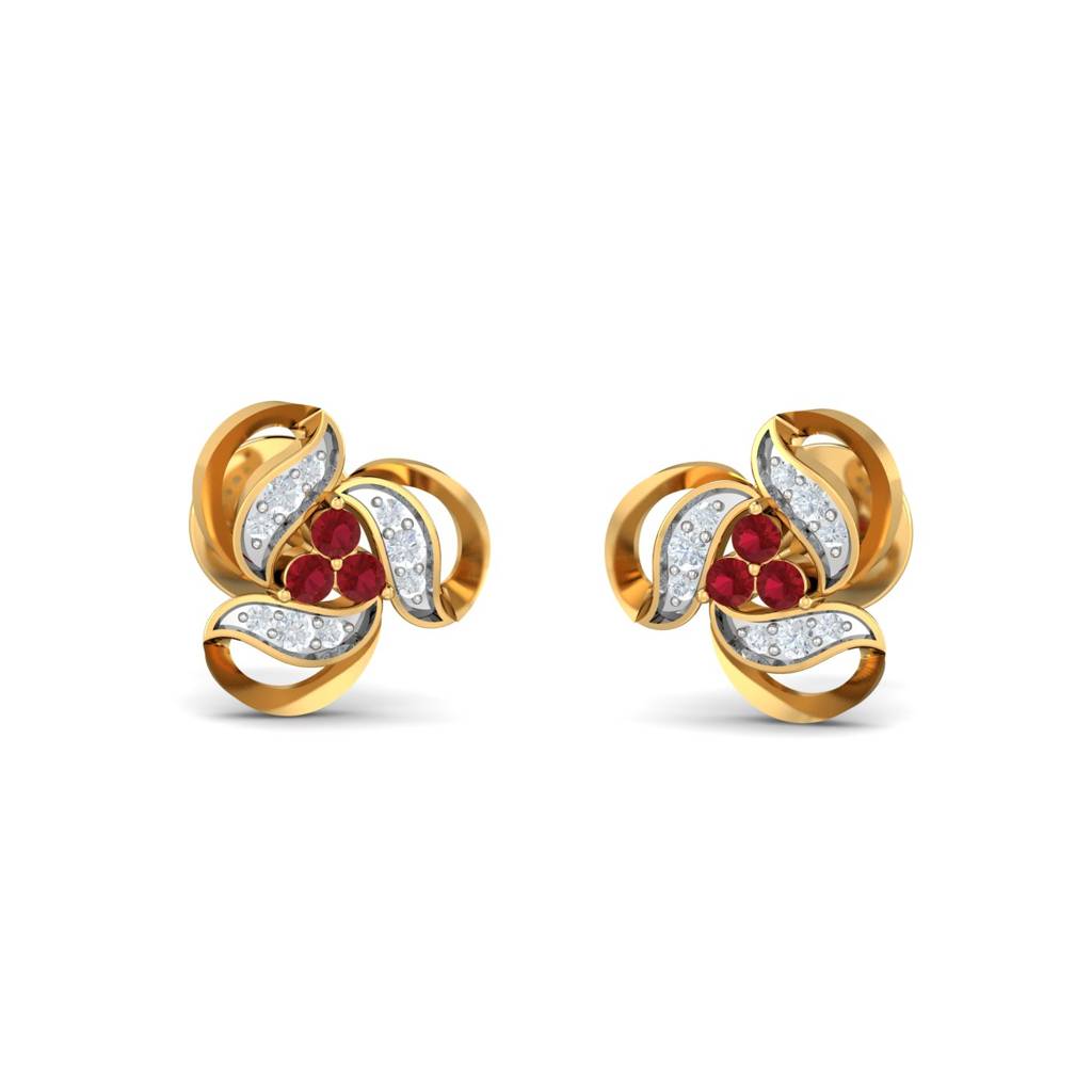 KuberBox 18K Yellow Gold Berko Ruby Stud Earrings