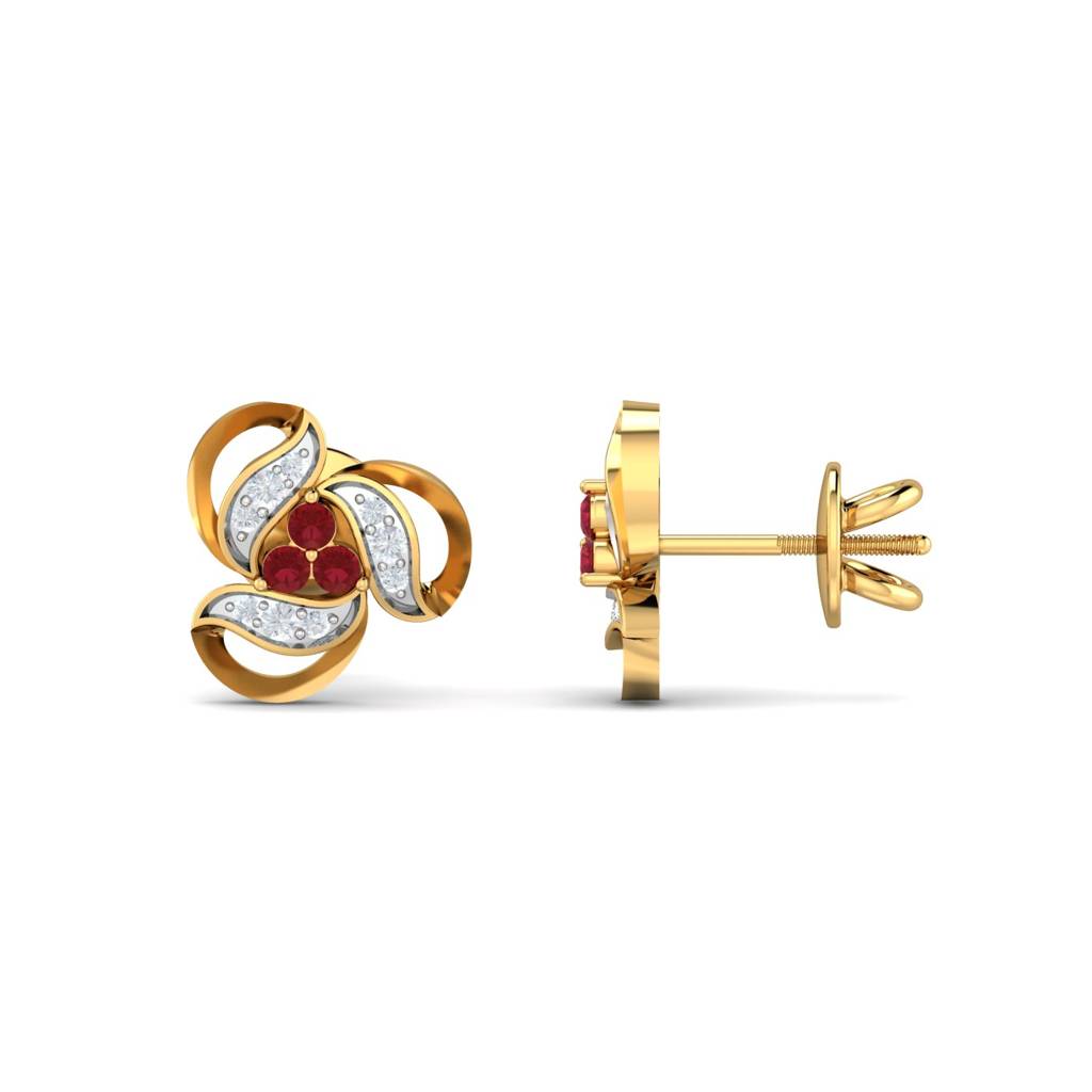 KuberBox 18K Yellow Gold Berko Ruby Stud Earrings