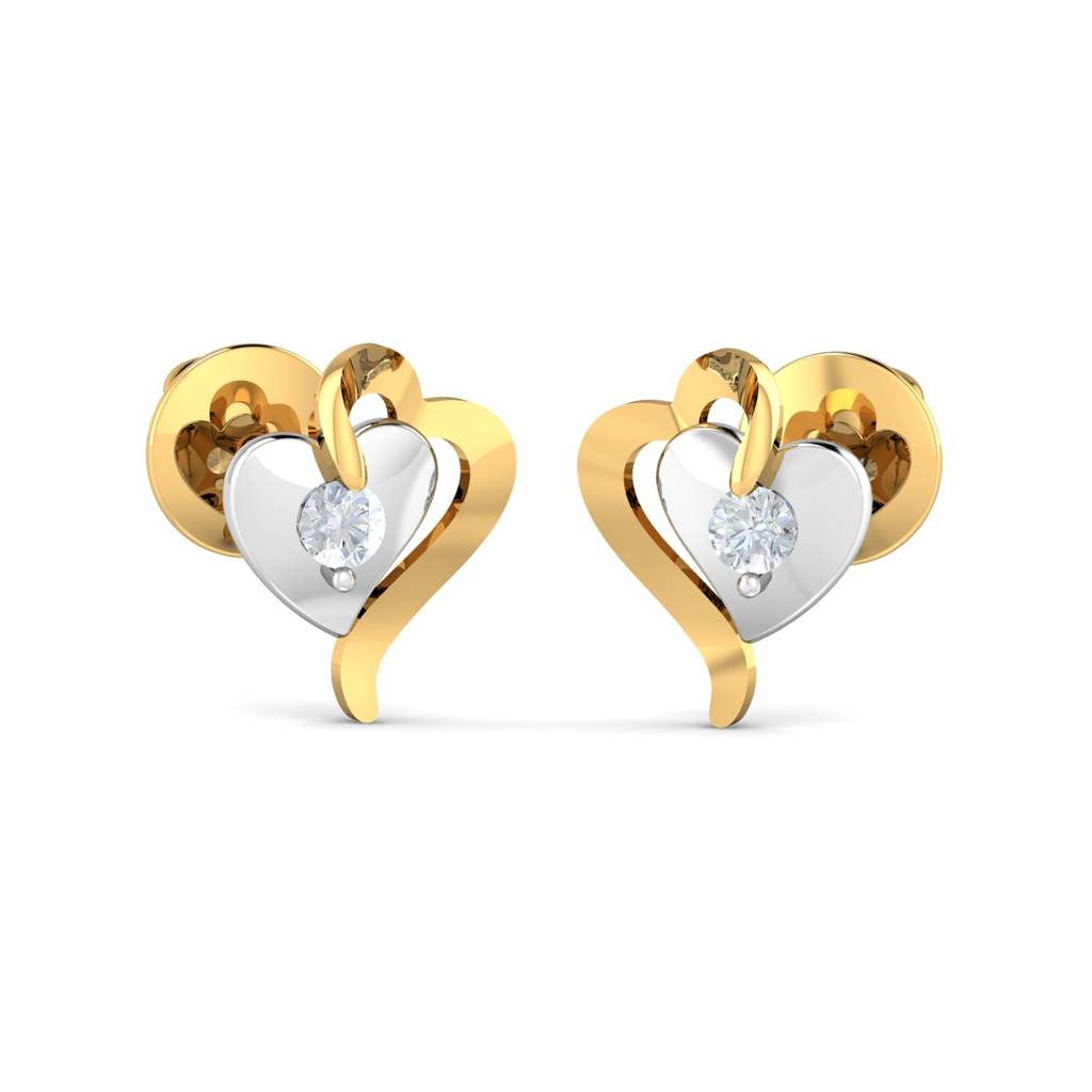 KuberBox 18K Yellow Gold Anna Heart Stud Earrings