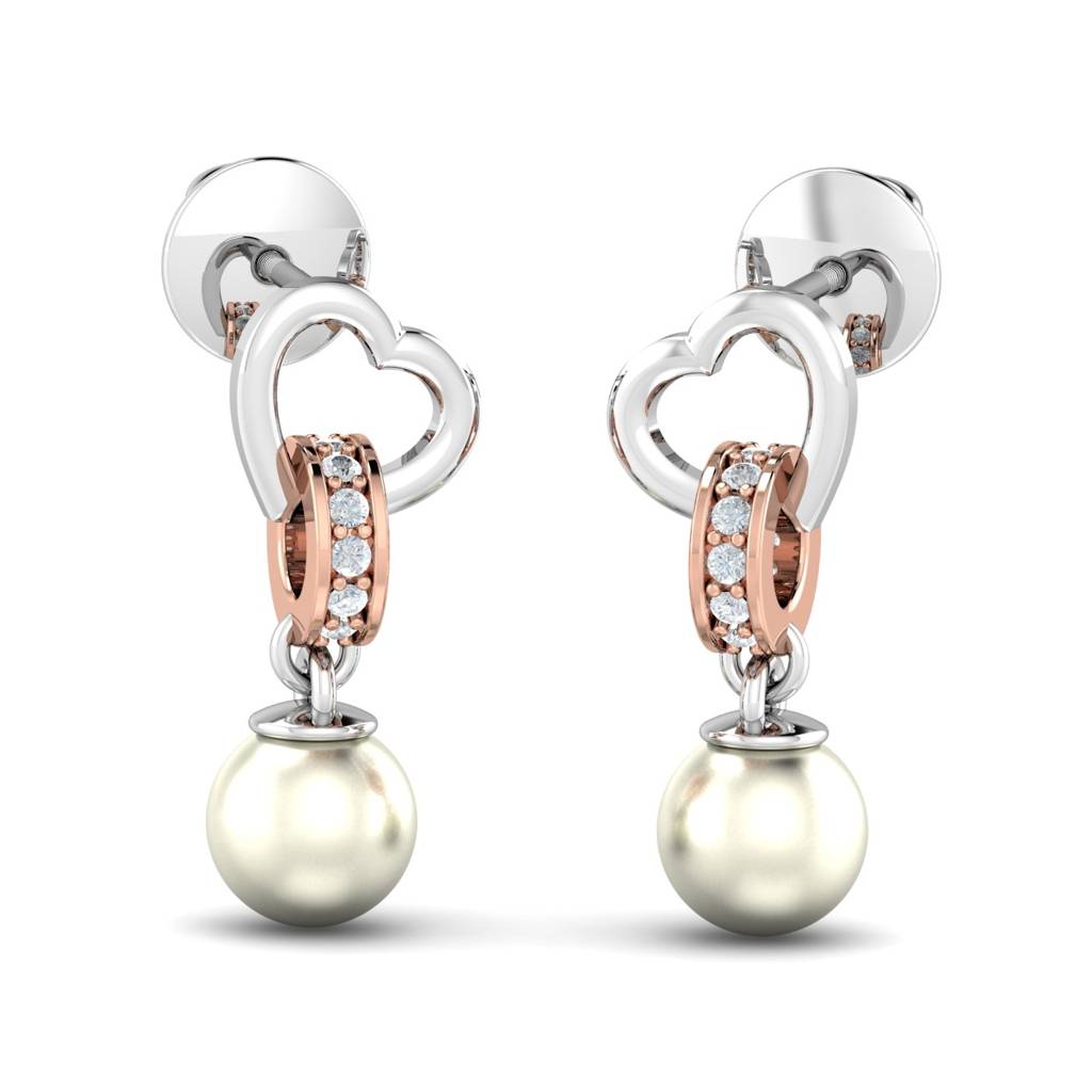 KuberBox 18K White Gold Clasped Heart Pearl Earrings