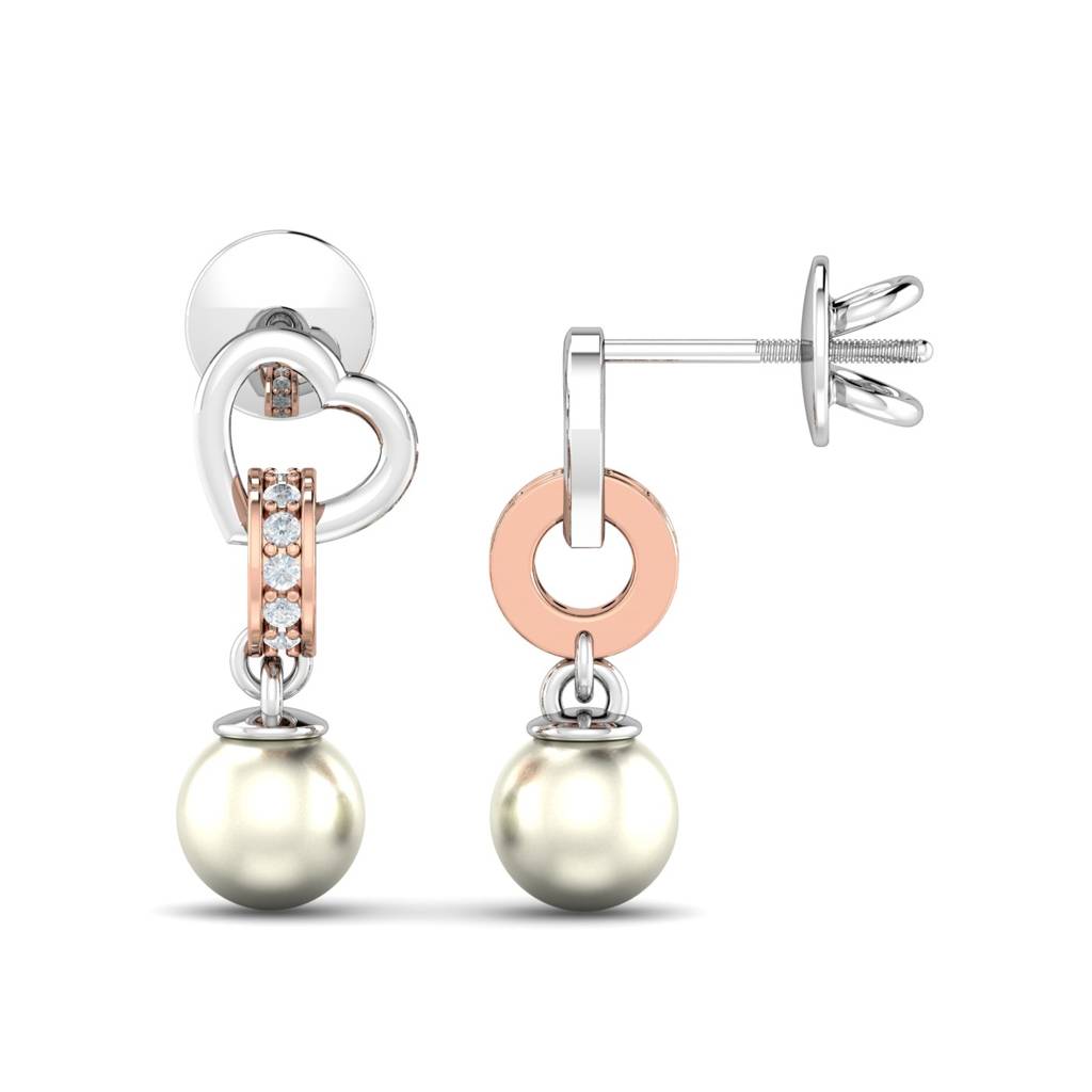 KuberBox 18K White Gold Clasped Heart Pearl Earrings