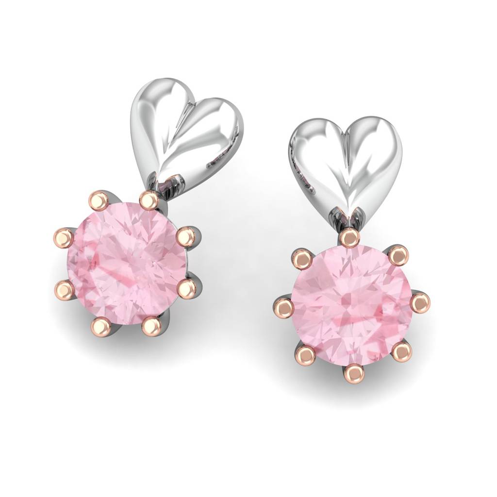 KuberBox 18K White Gold Rose Heart Earrings