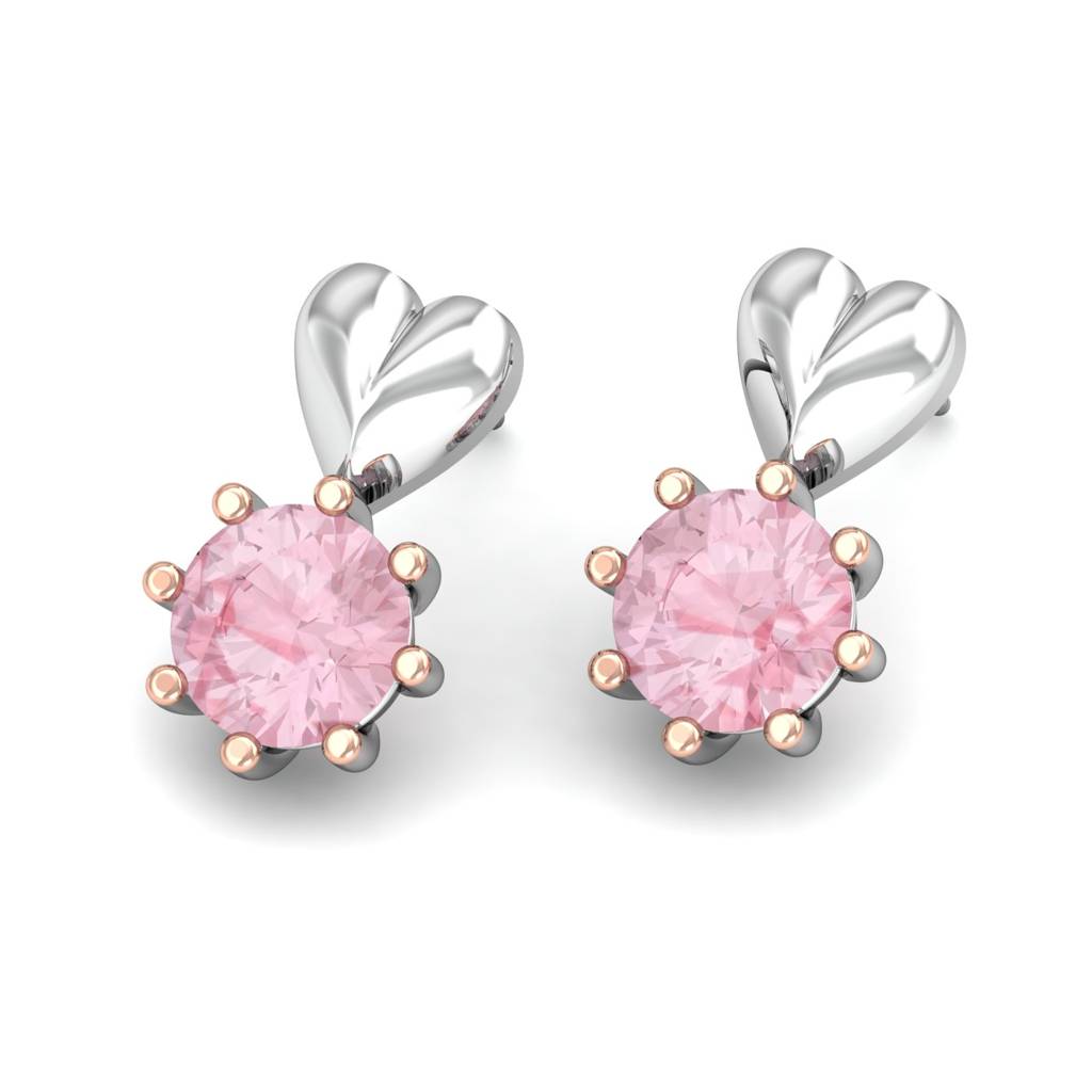 KuberBox 18K White Gold Rose Heart Earrings