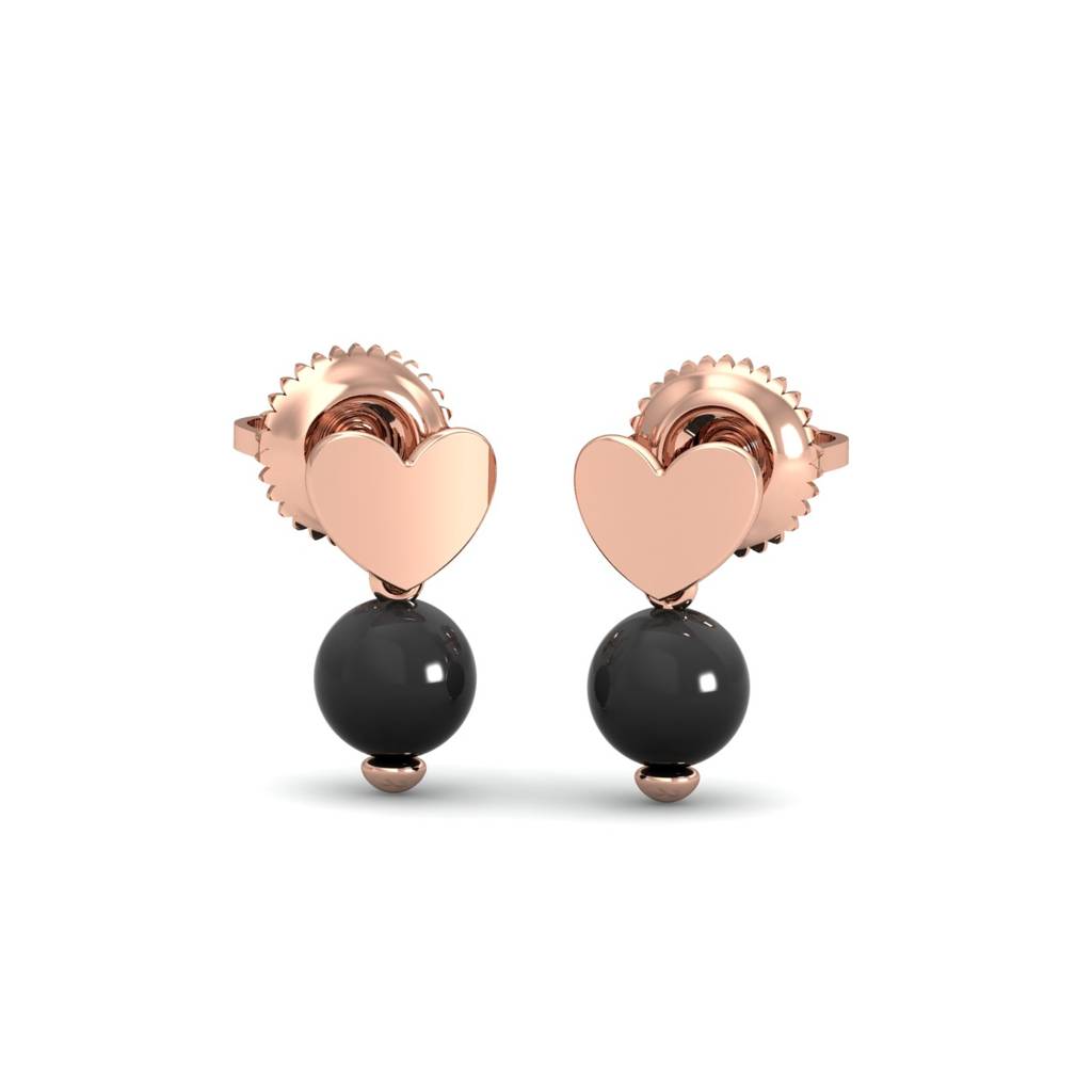 KuberBox 18K Rose Gold Onyx Heart Earrings