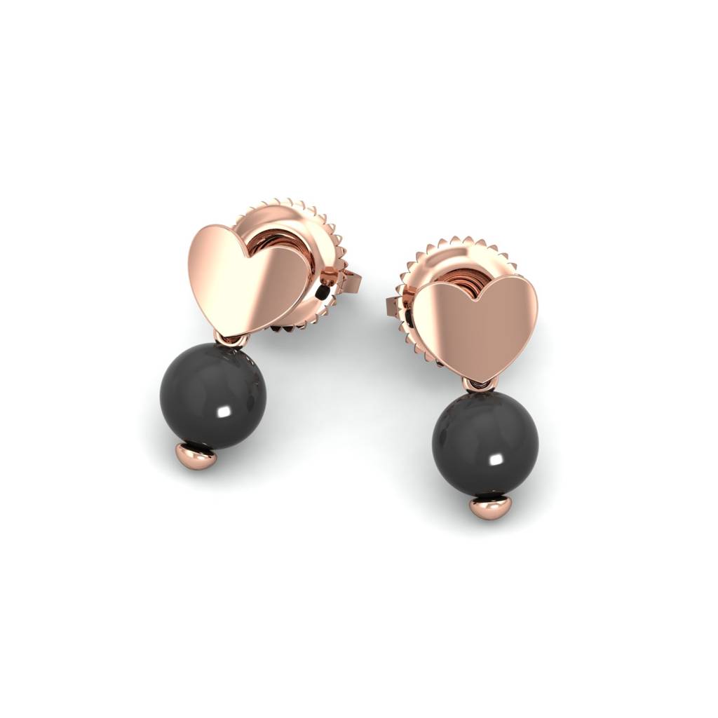 KuberBox 18K Rose Gold Onyx Heart Earrings