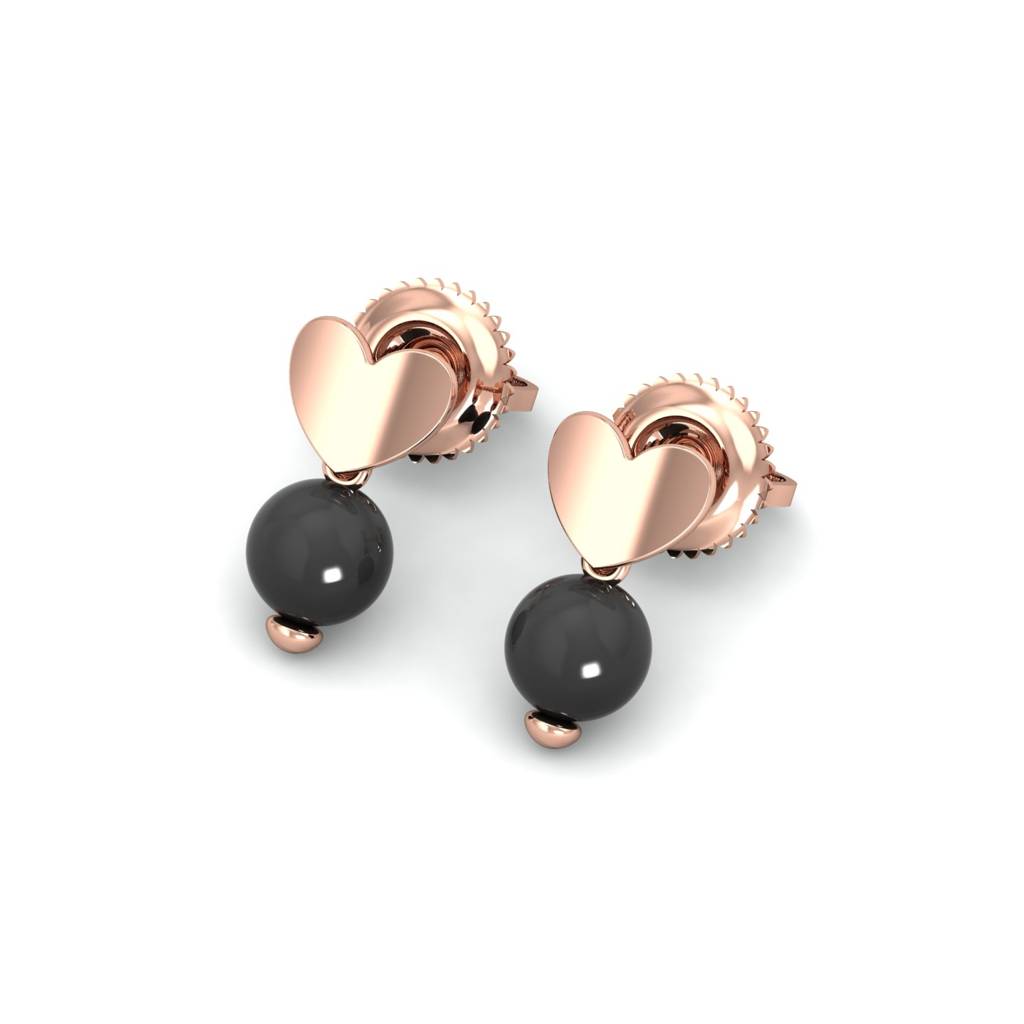 KuberBox 18K Rose Gold Onyx Heart Earrings