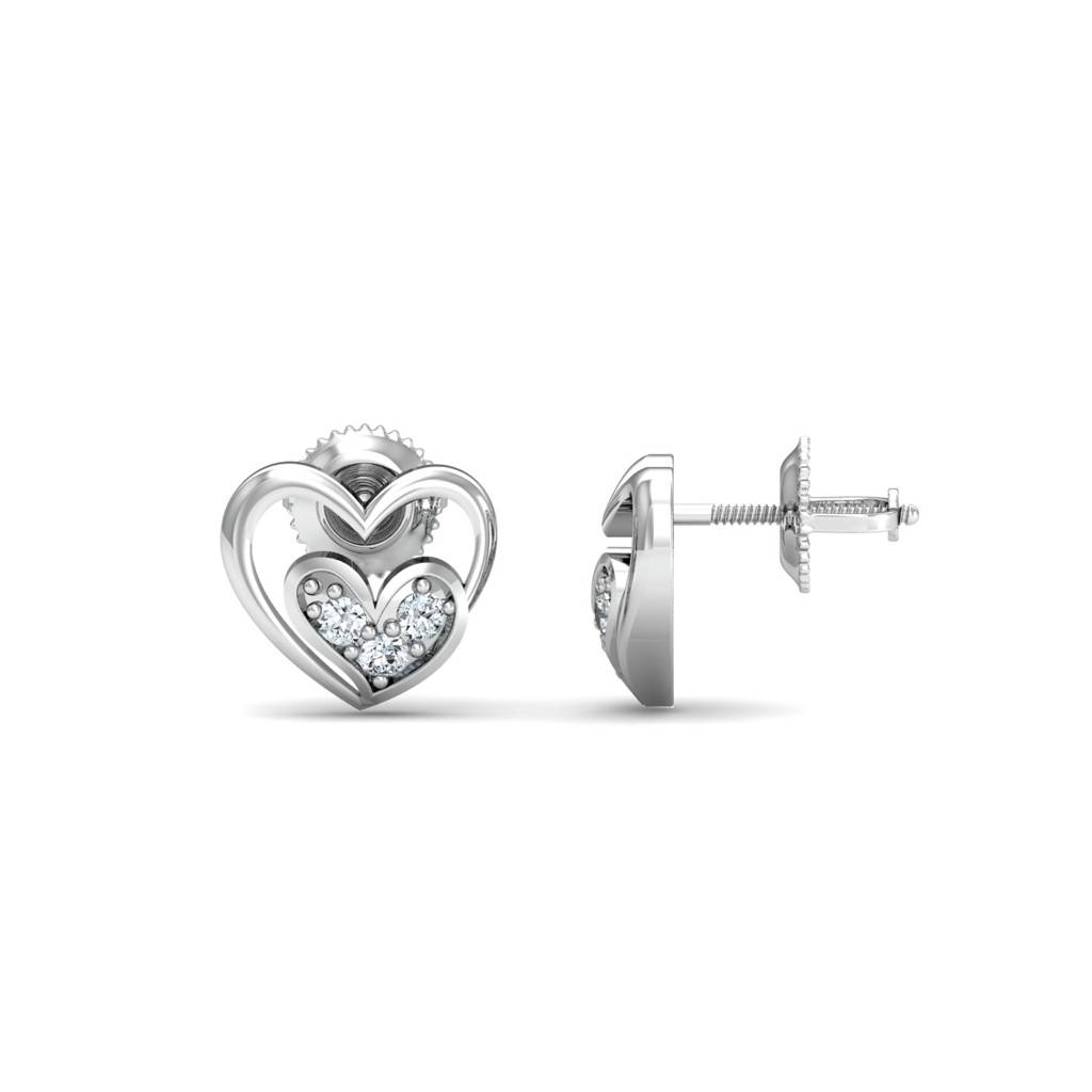 KuberBox 18K White Gold Bajo Heart Earrings