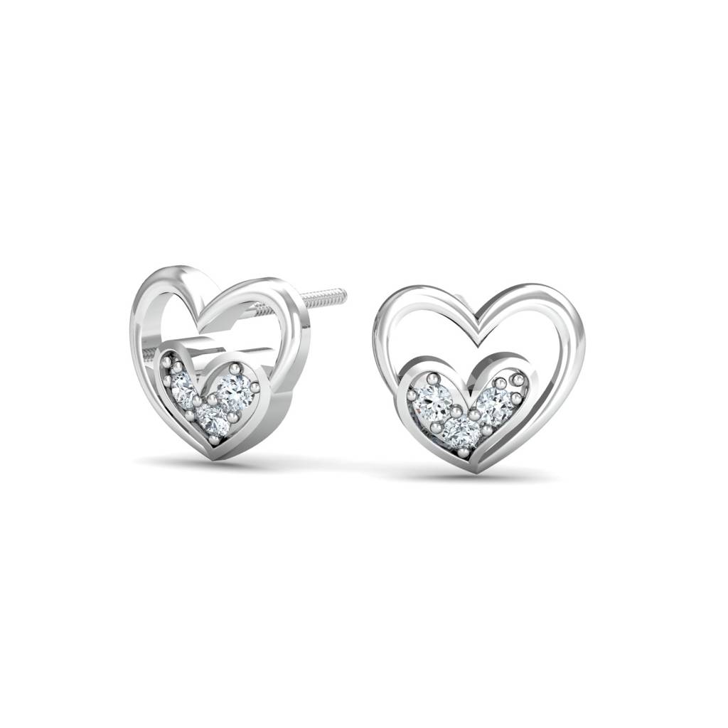 KuberBox 18K White Gold Bajo Heart Earrings
