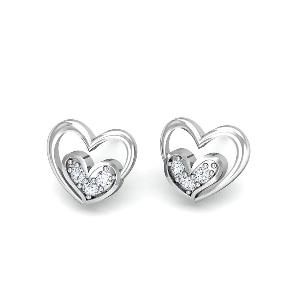 KuberBox 18K White Gold Bajo Heart Earrings