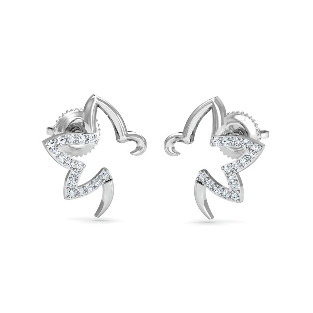 KuberBox 18K White Gold Flor Diamond Earrings