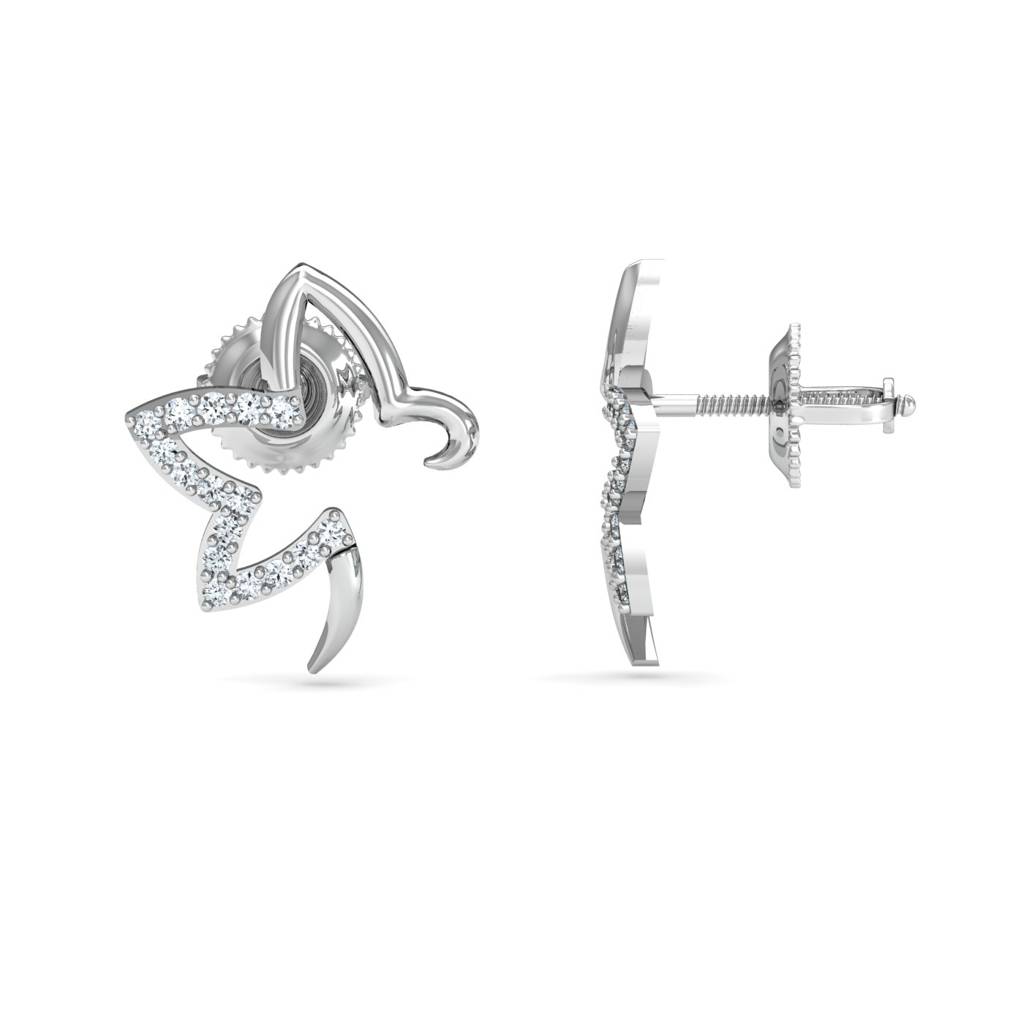 KuberBox 18K White Gold Flor Diamond Earrings