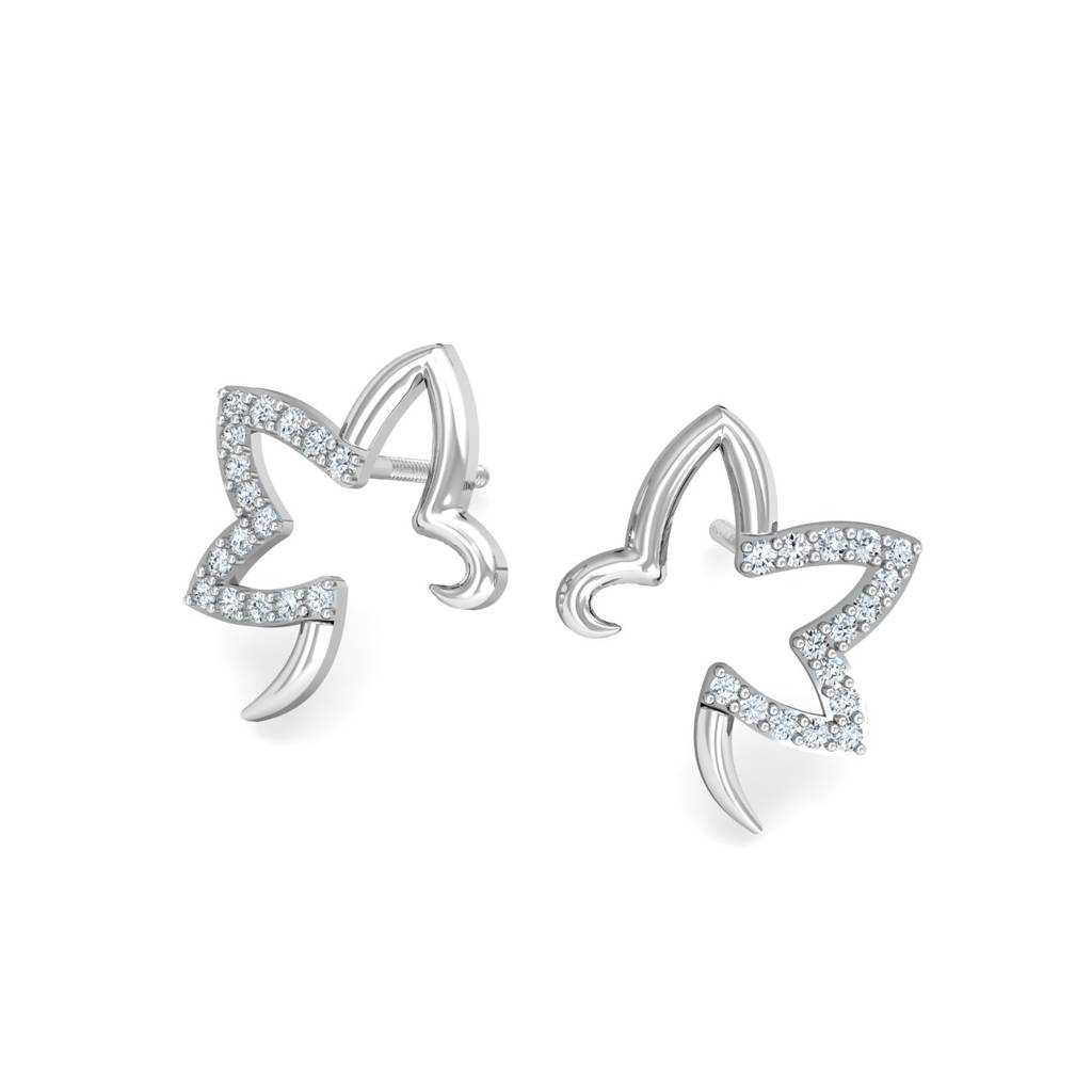 KuberBox 18K White Gold Flor Diamond Earrings