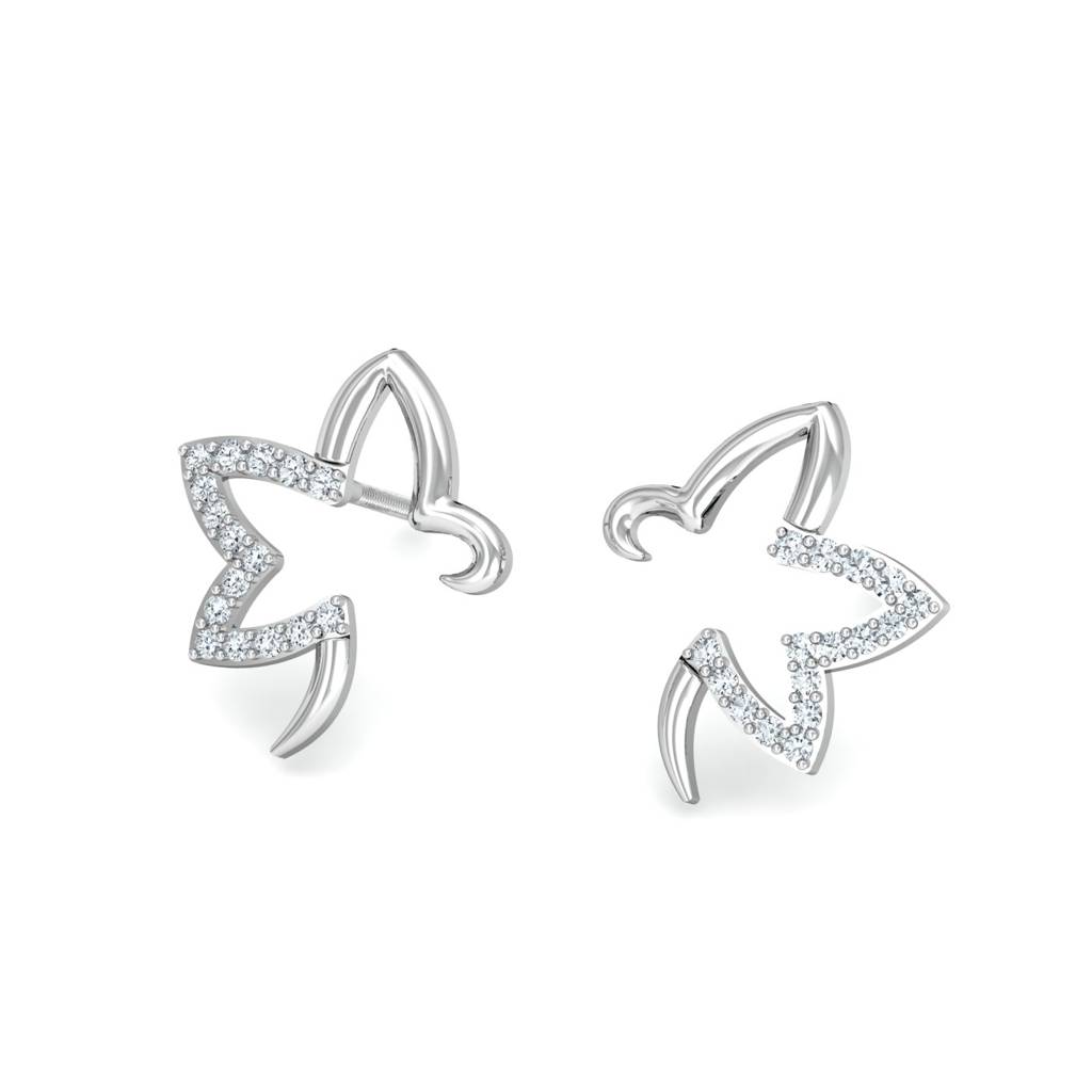 KuberBox 18K White Gold Flor Diamond Earrings