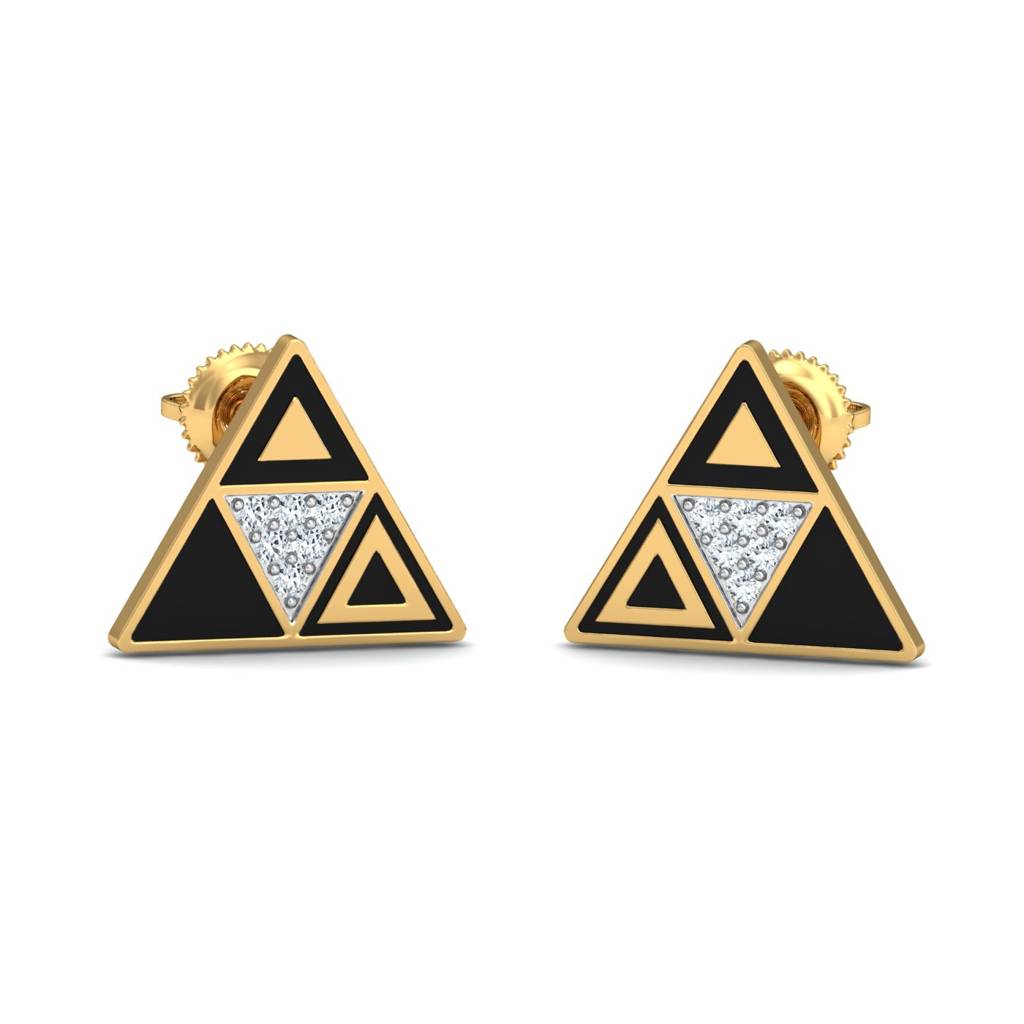 KuberBox 18K Yellow Gold Black Triangle Stud Earrings