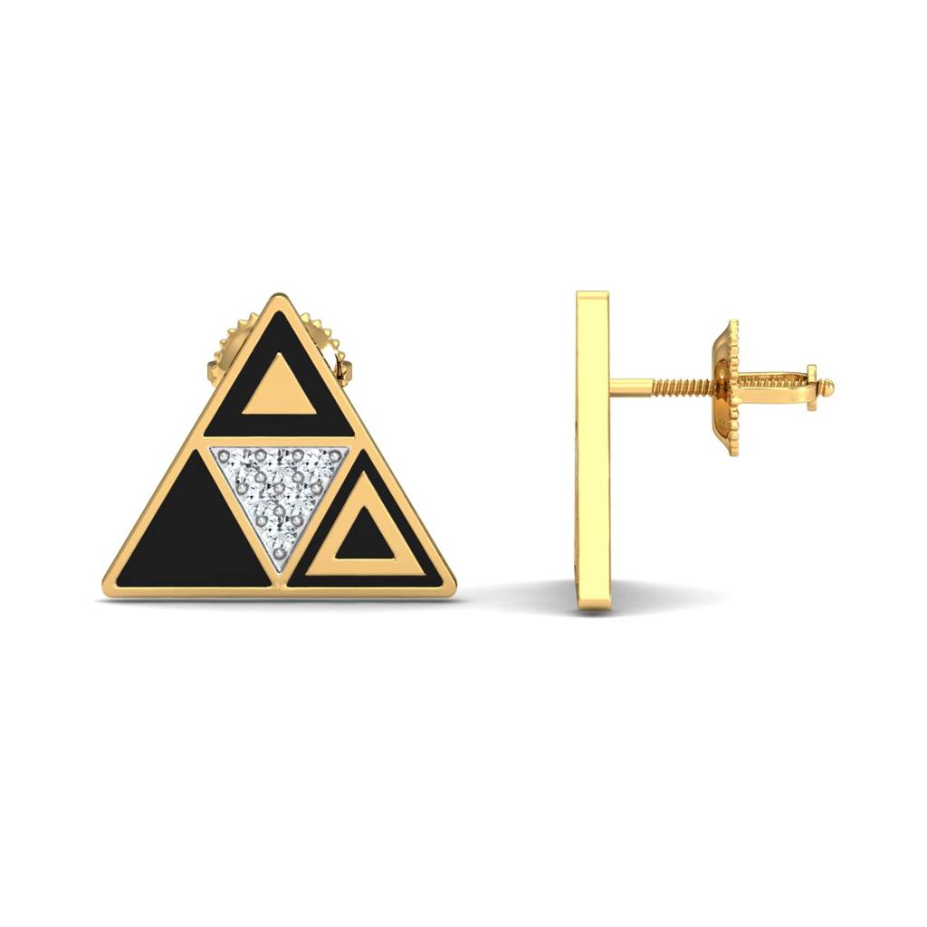 KuberBox 18K Yellow Gold Black Triangle Stud Earrings