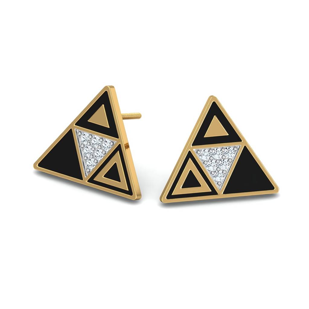 KuberBox 18K Yellow Gold Black Triangle Stud Earrings