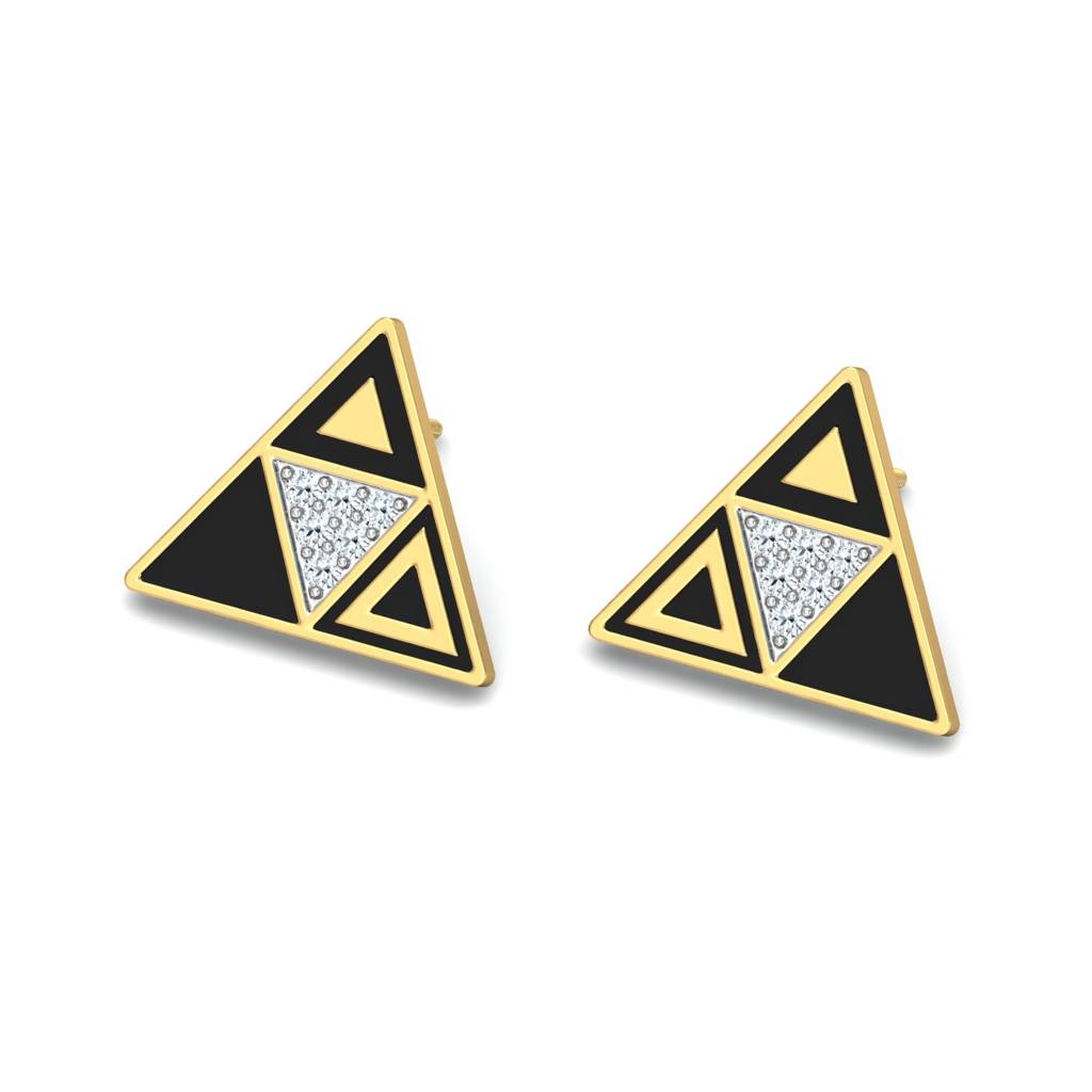 KuberBox 18K Yellow Gold Black Triangle Stud Earrings