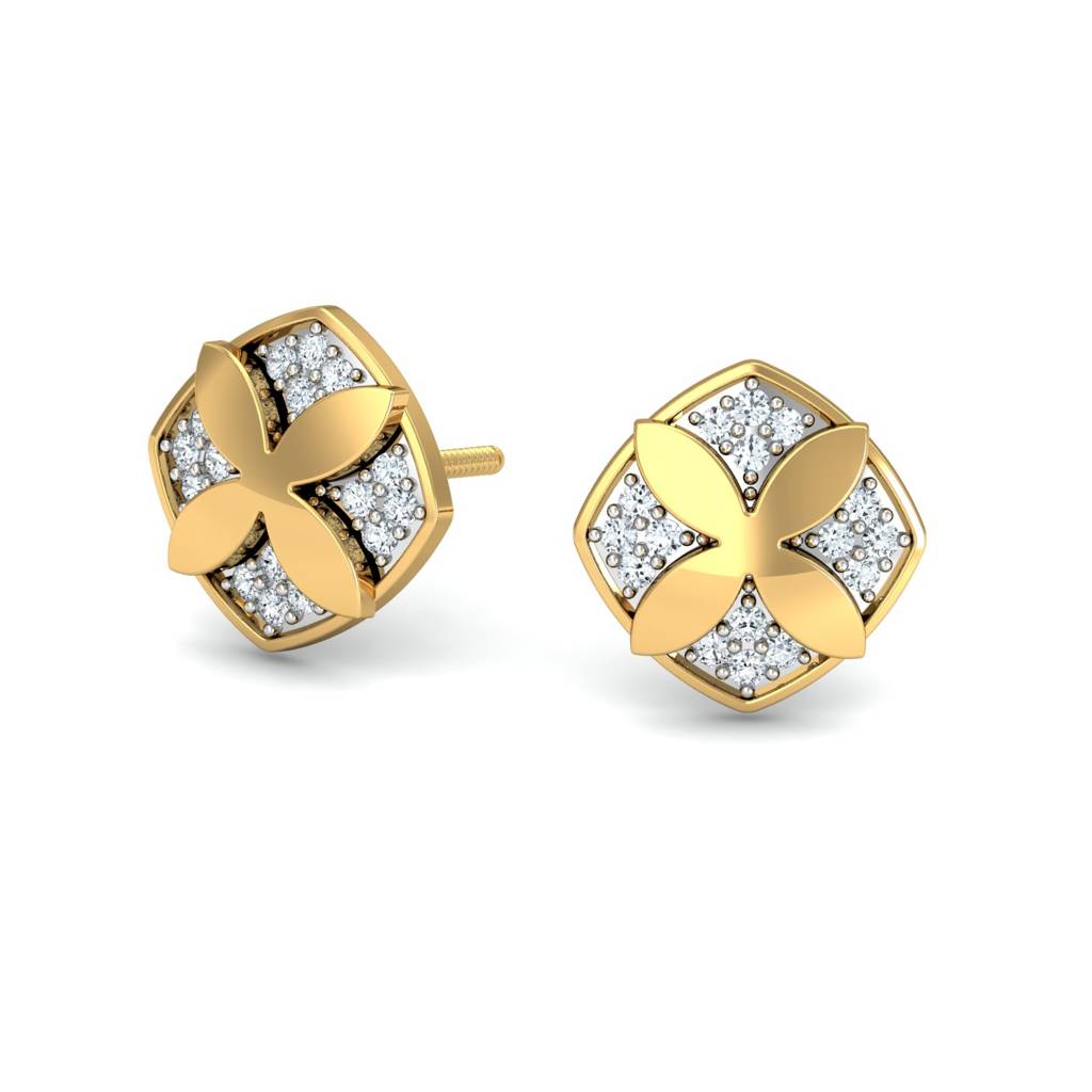 KuberBox 18K Yellow Gold Delight Cushion Earrings