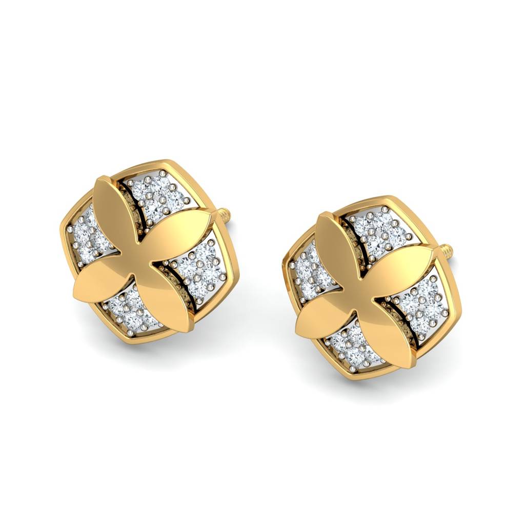 KuberBox 18K Yellow Gold Delight Cushion Earrings