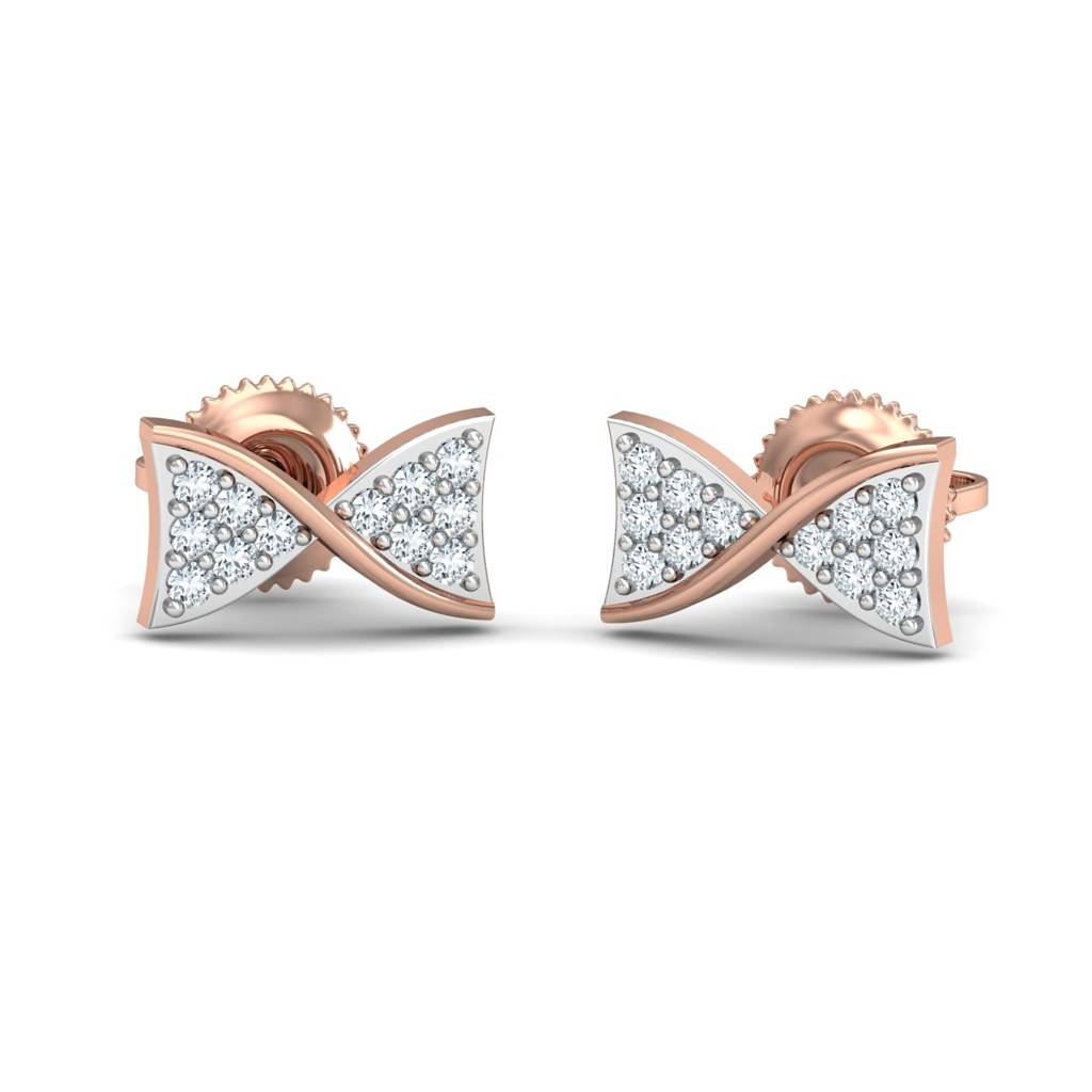 KuberBox 18K Rose Gold Diamond Bow Stud Earrings