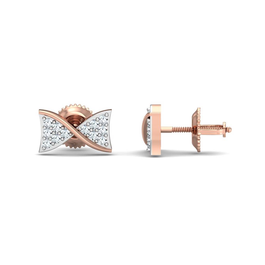 KuberBox 18K Rose Gold Diamond Bow Stud Earrings