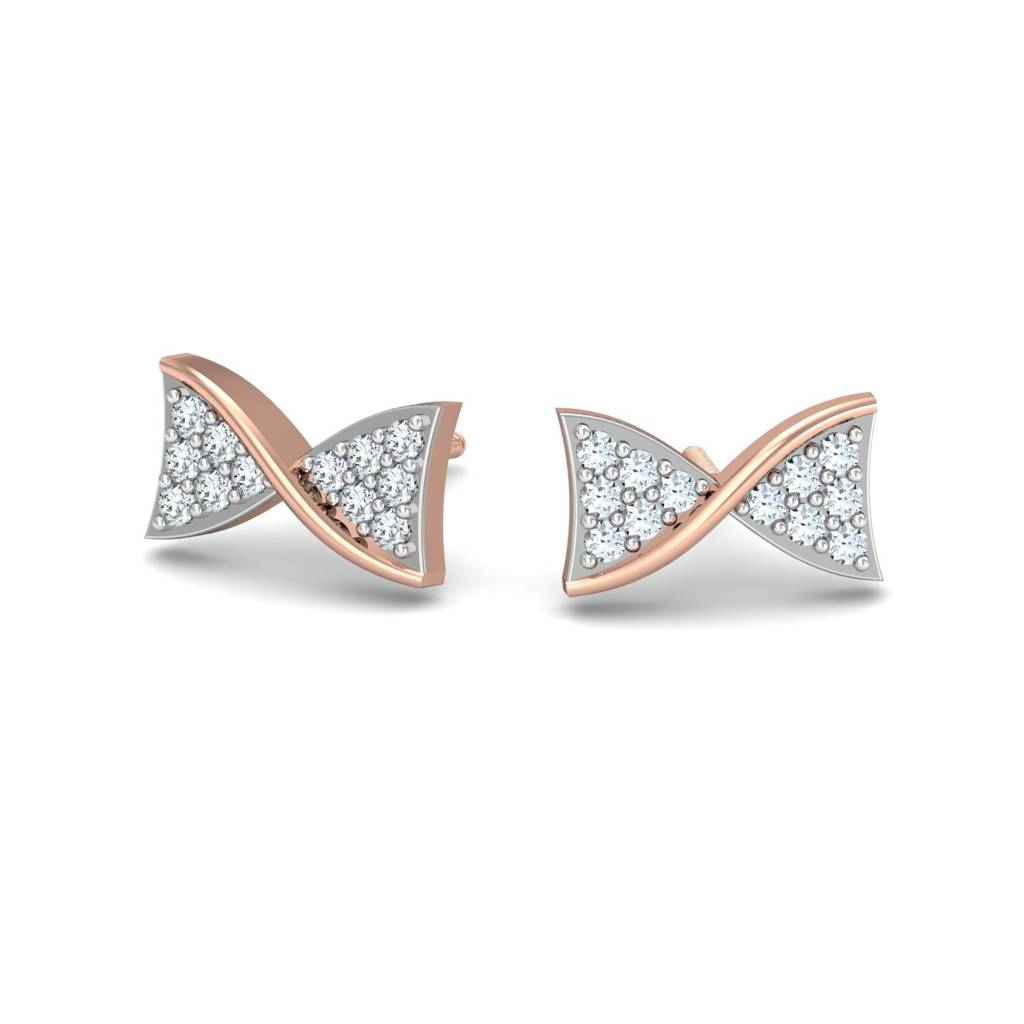 KuberBox 18K Rose Gold Diamond Bow Stud Earrings