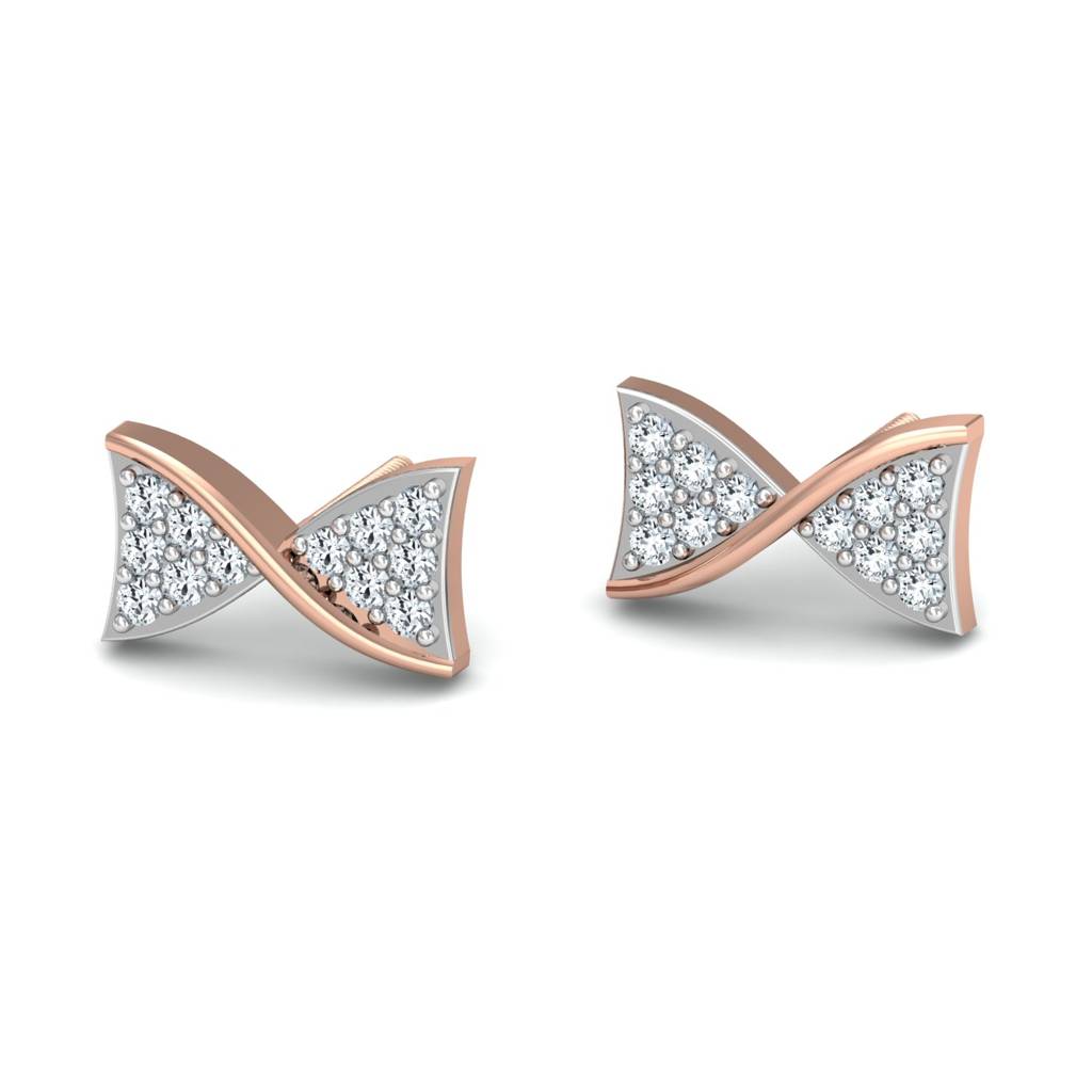 KuberBox 18K Rose Gold Diamond Bow Stud Earrings