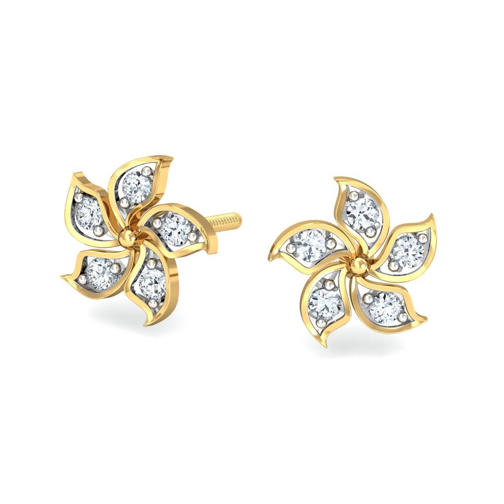 KuberBox 18K Yellow Gold Blossom Petals Earrings