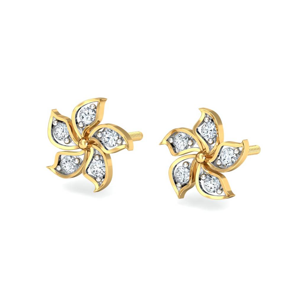 KuberBox 18K Yellow Gold Blossom Petals Earrings