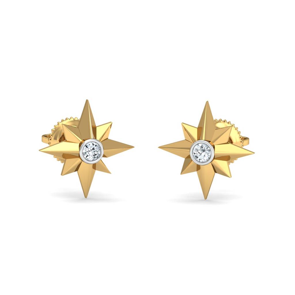 KuberBox 18K Yellow Gold Origami Star Earrings