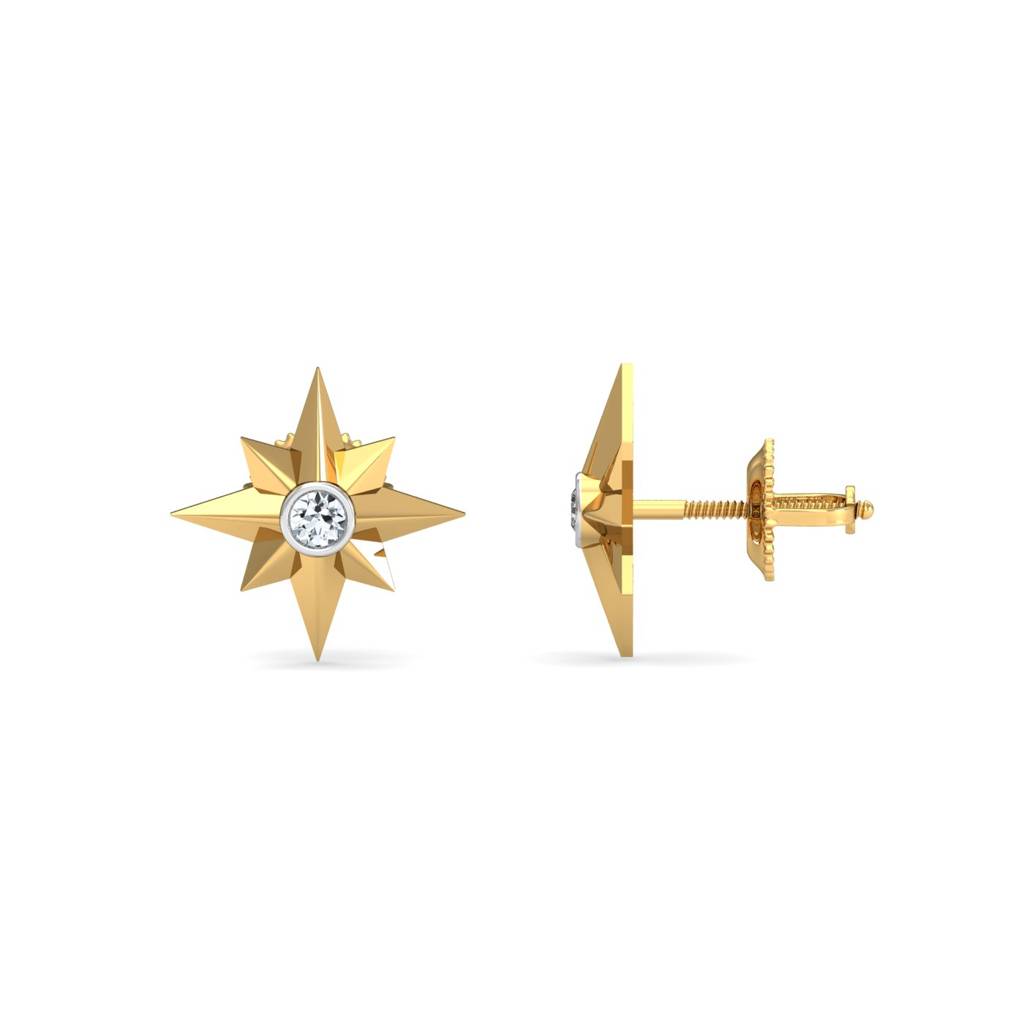 KuberBox 18K Yellow Gold Origami Star Earrings