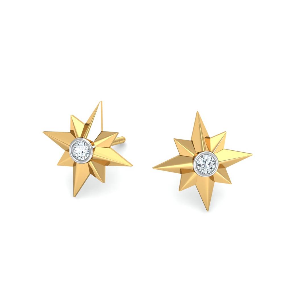 KuberBox 18K Yellow Gold Origami Star Earrings