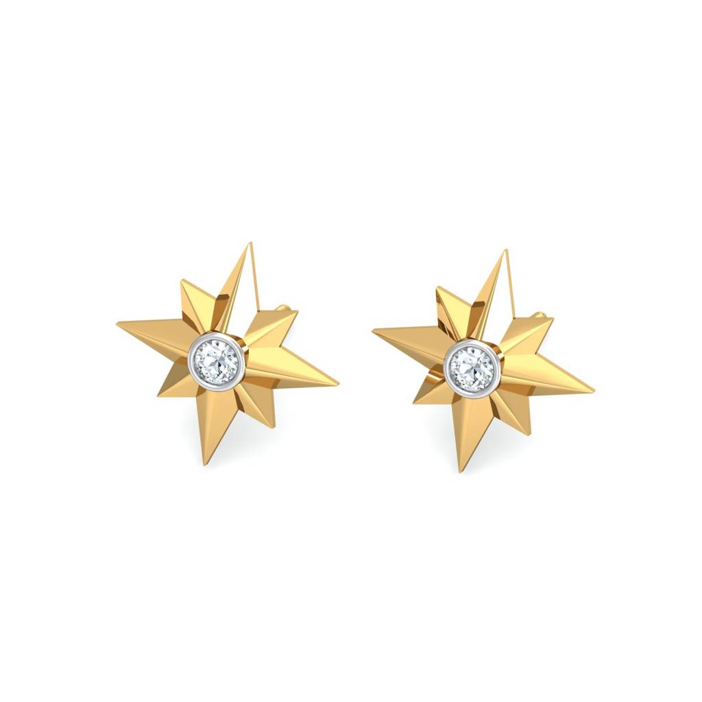 KuberBox 18K Yellow Gold Origami Star Earrings