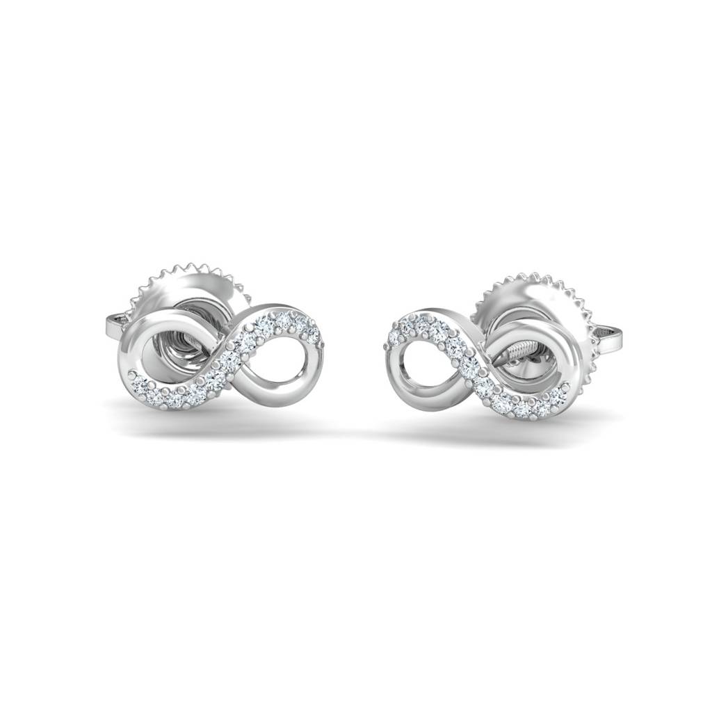 KuberBox 18K White Gold Tiniest Infinity Earrings