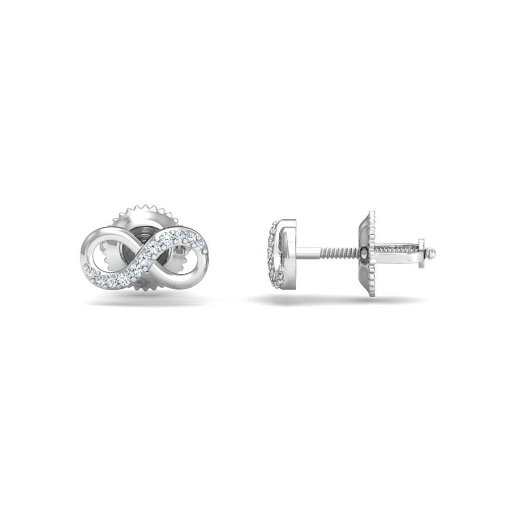 KuberBox 18K White Gold Tiniest Infinity Earrings