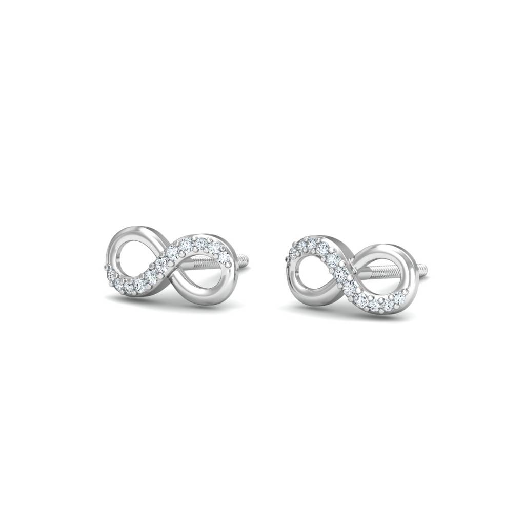 KuberBox 18K White Gold Tiniest Infinity Earrings