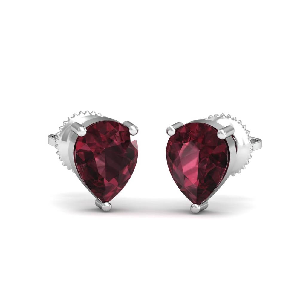 KuberBox 18K White Gold Pear Rhodolite Stud Earrings