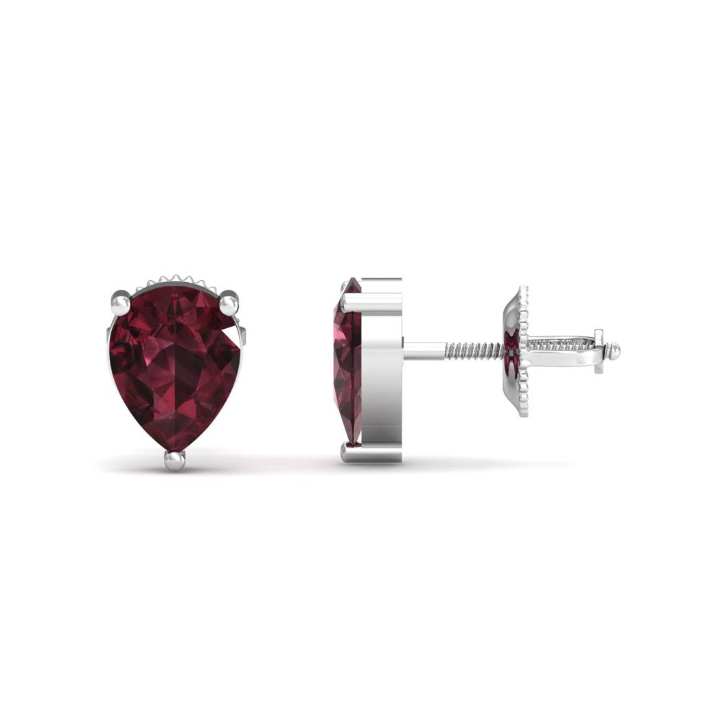 KuberBox 18K White Gold Pear Rhodolite Stud Earrings