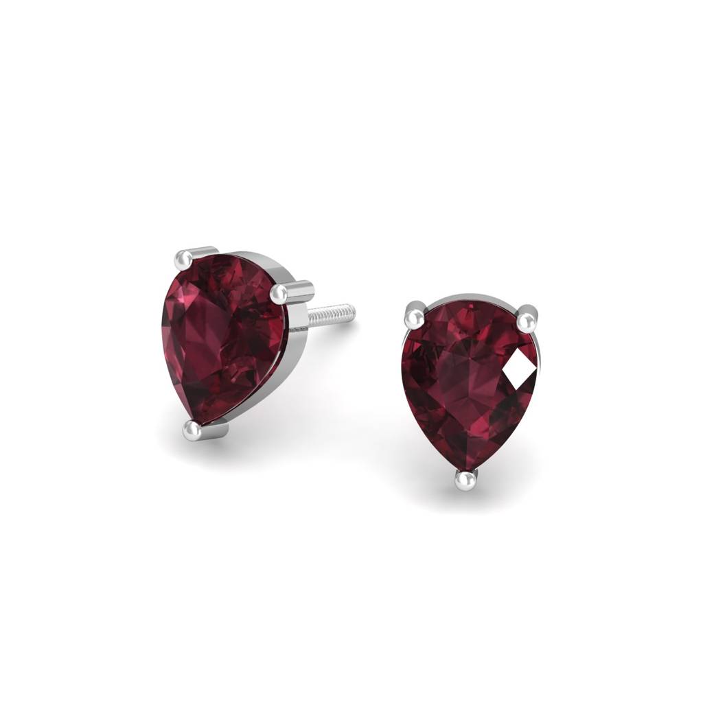 KuberBox 18K White Gold Pear Rhodolite Stud Earrings