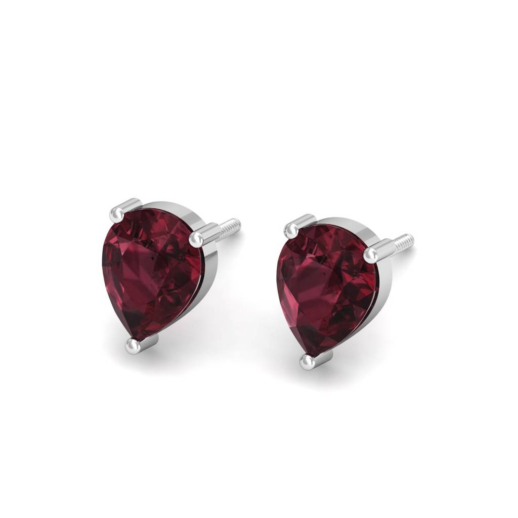 KuberBox 18K White Gold Pear Rhodolite Stud Earrings