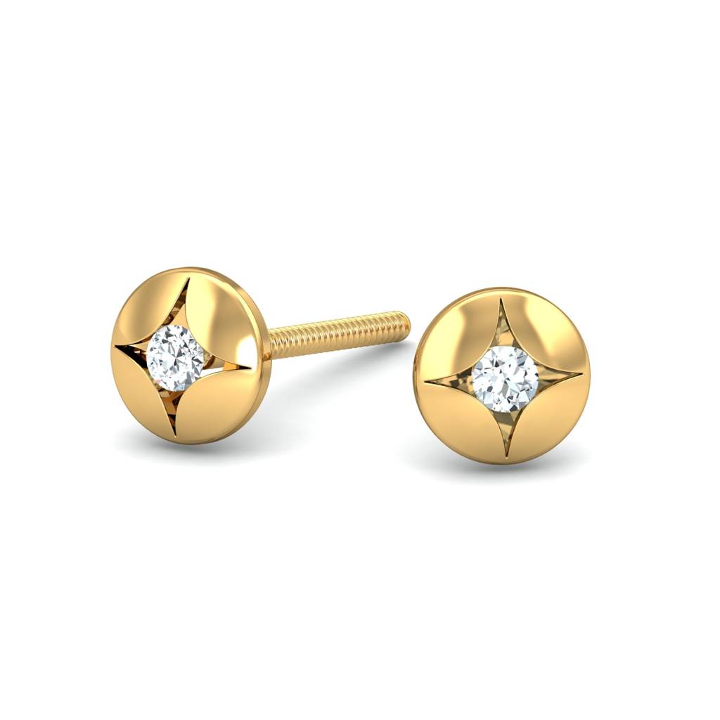 KuberBox 18K Yellow Gold Glary Stud Earrings