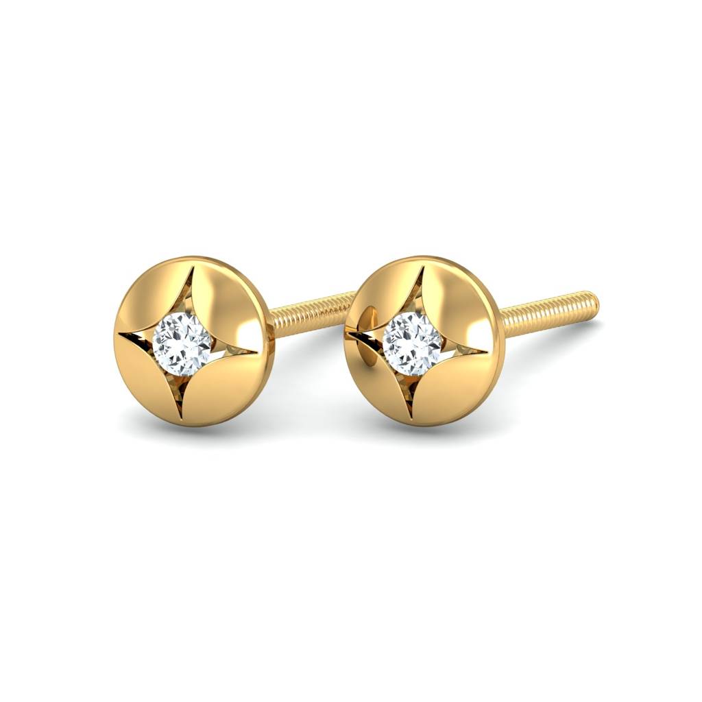 KuberBox 18K Yellow Gold Glary Stud Earrings