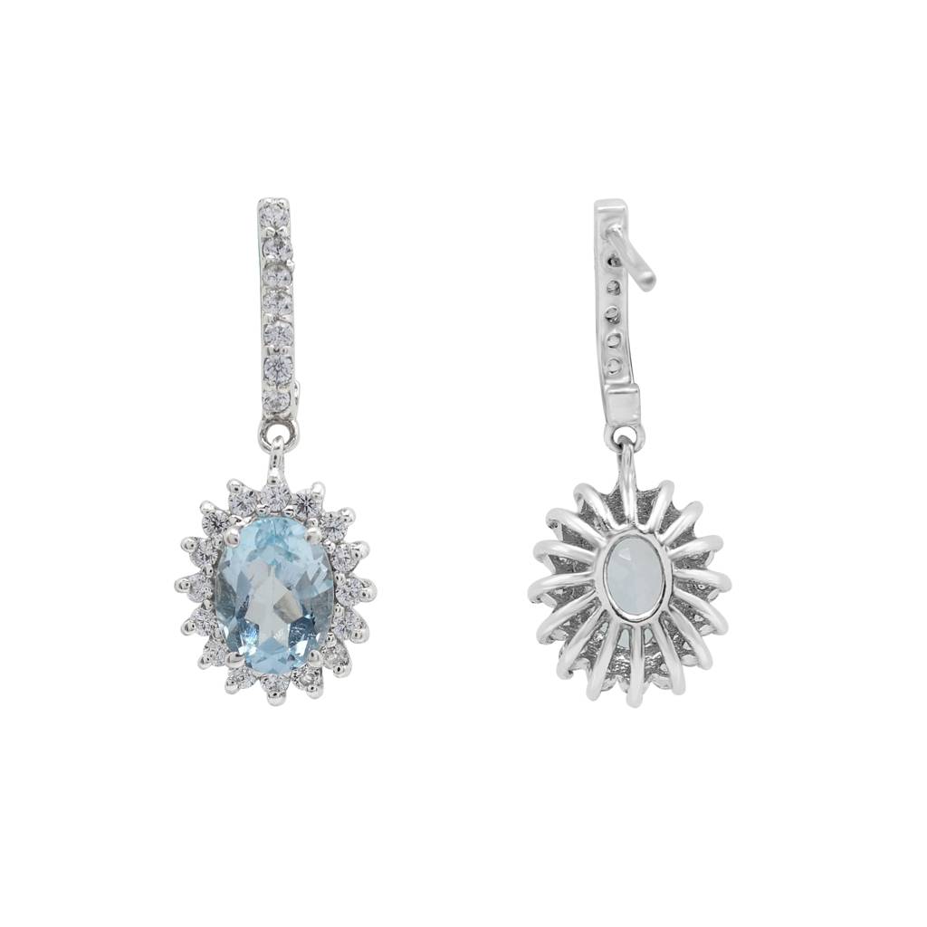 Blue-Topaz Halo Earrings : E2894