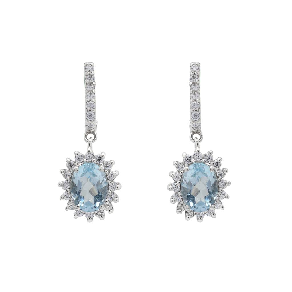 Blue-Topaz Halo Earrings : E2894