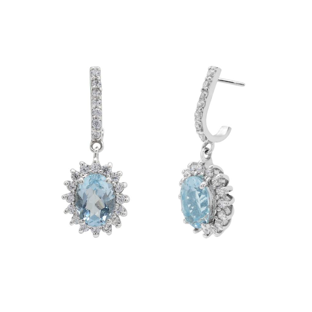 Blue-Topaz Halo Earrings : E2894