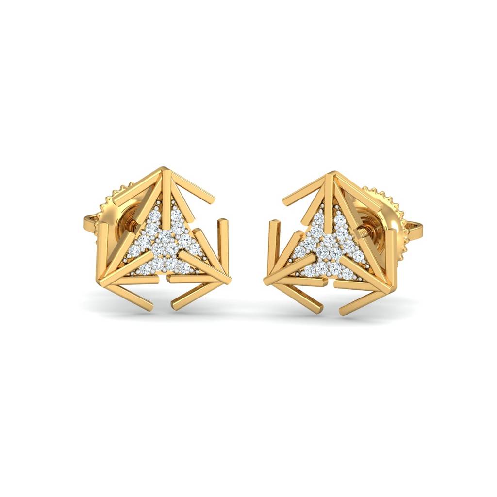 KuberBox 18K Yellow Gold Tri Arrow Earrings