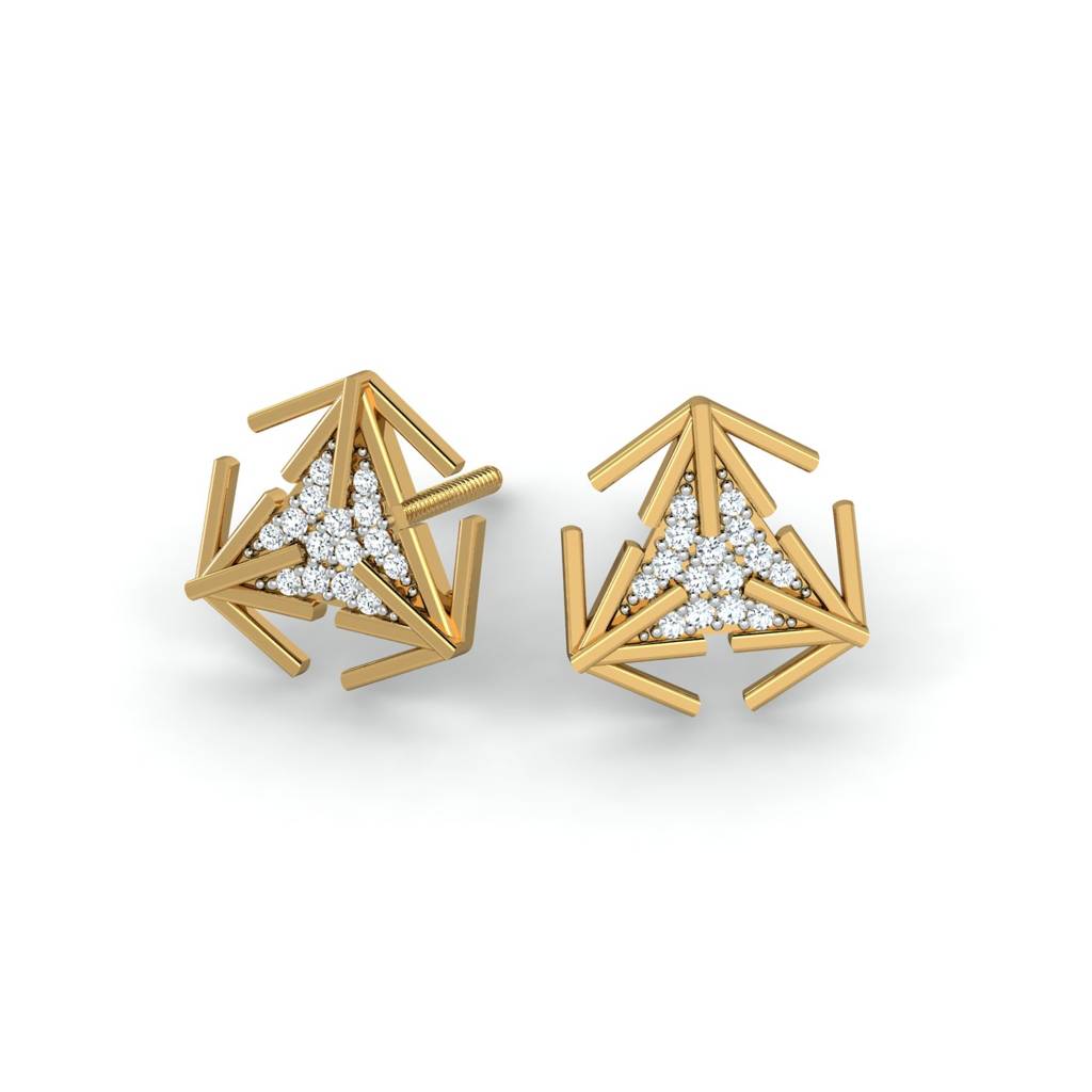 KuberBox 18K Yellow Gold Tri Arrow Earrings