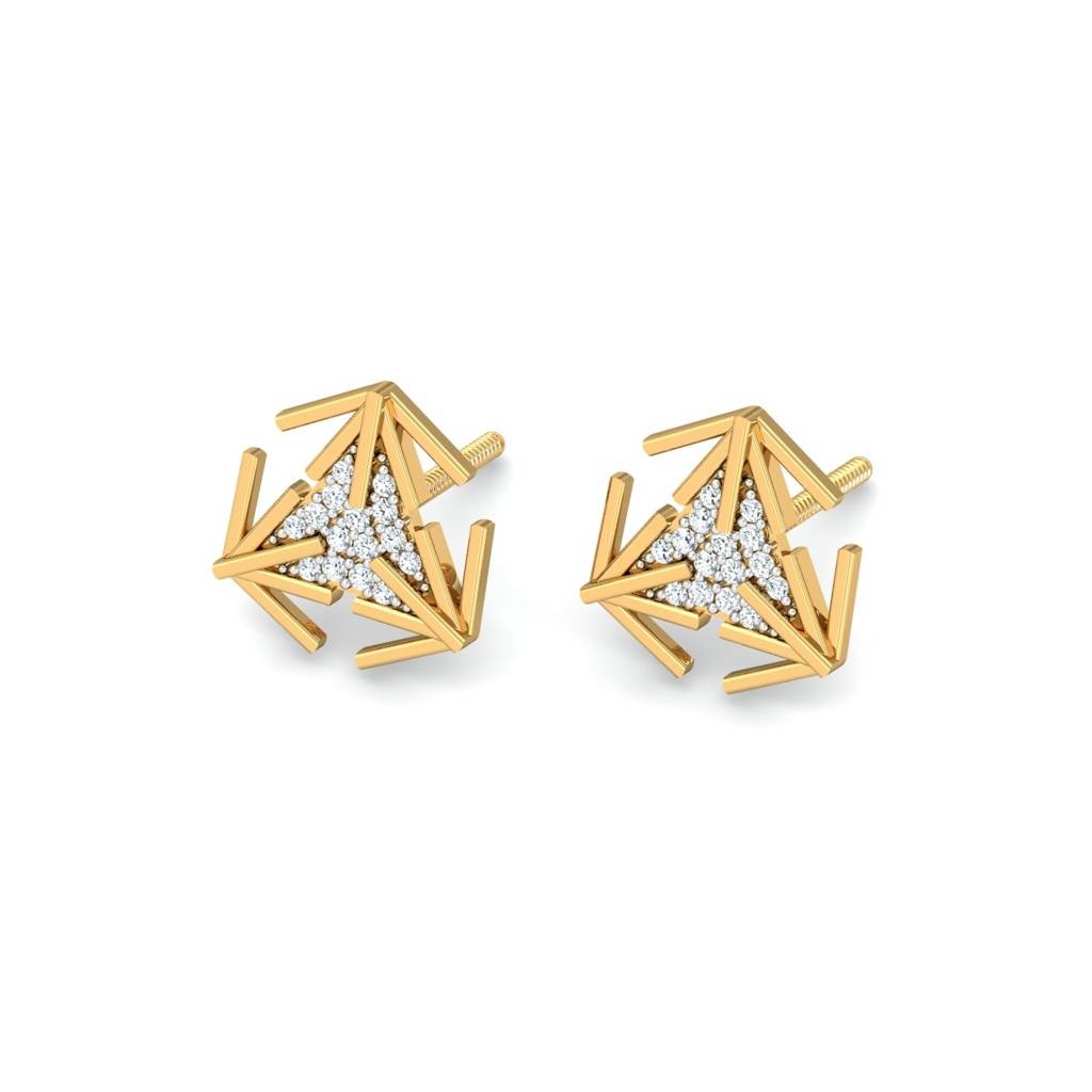 KuberBox 18K Yellow Gold Tri Arrow Earrings