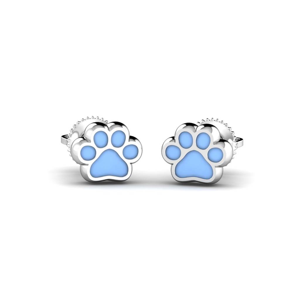 KuberBox 18K White Gold Dog Paw Kids Earrings