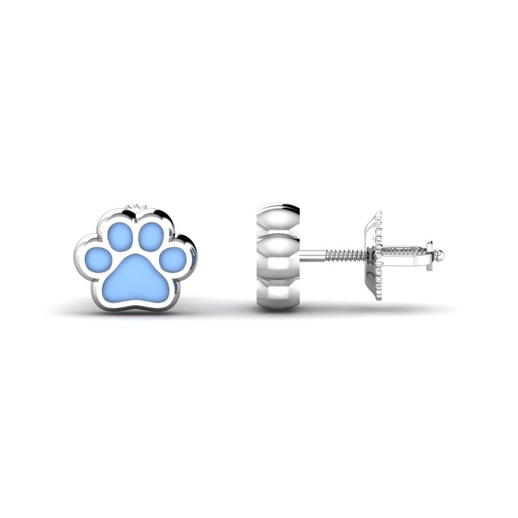 KuberBox 18K White Gold Dog Paw Kids Earrings